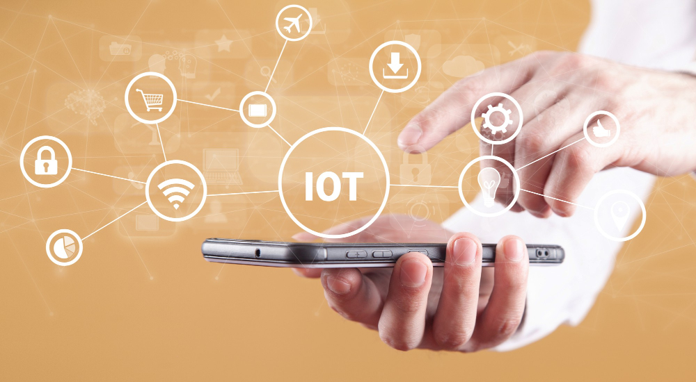 man using smartphone internet things