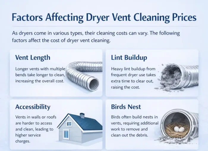 Factors affecting dryer vent cleaning prices