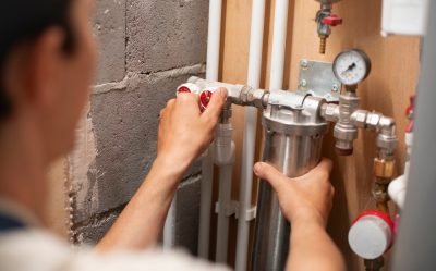 male plumber working fix problems client s house